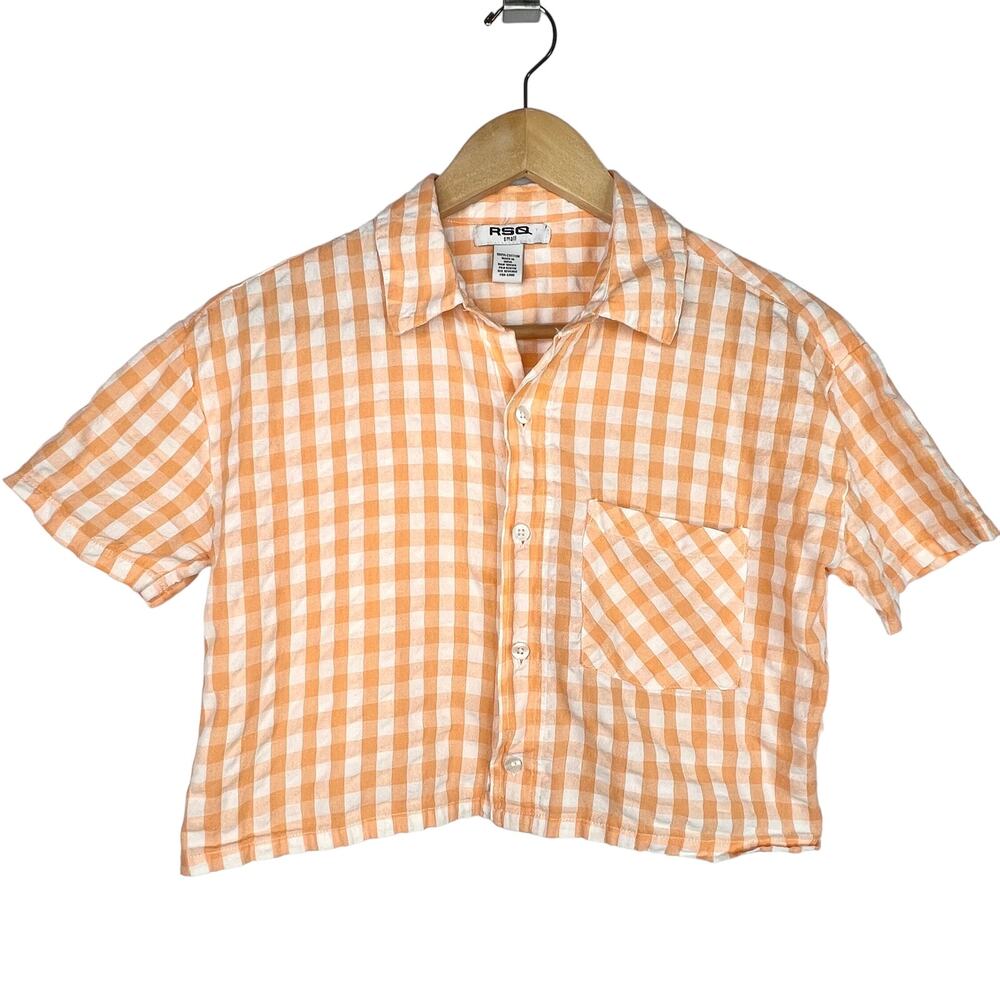RSQ Orange & White Plaid Crop Top Small
